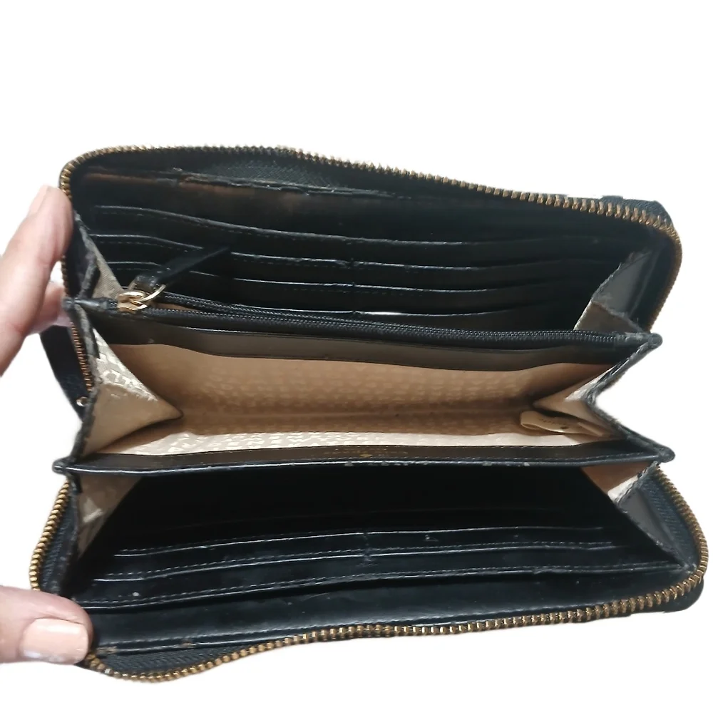 kate spade Neda Black, White and Pink Patterned Logo Zip Wallet